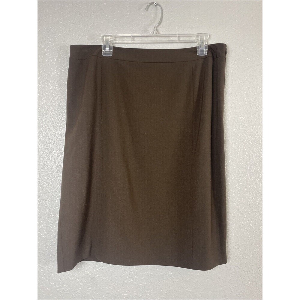 Lafayette 148 New York Women’s Size 14 Brown Wool Pencil Skirt Double Back Slit